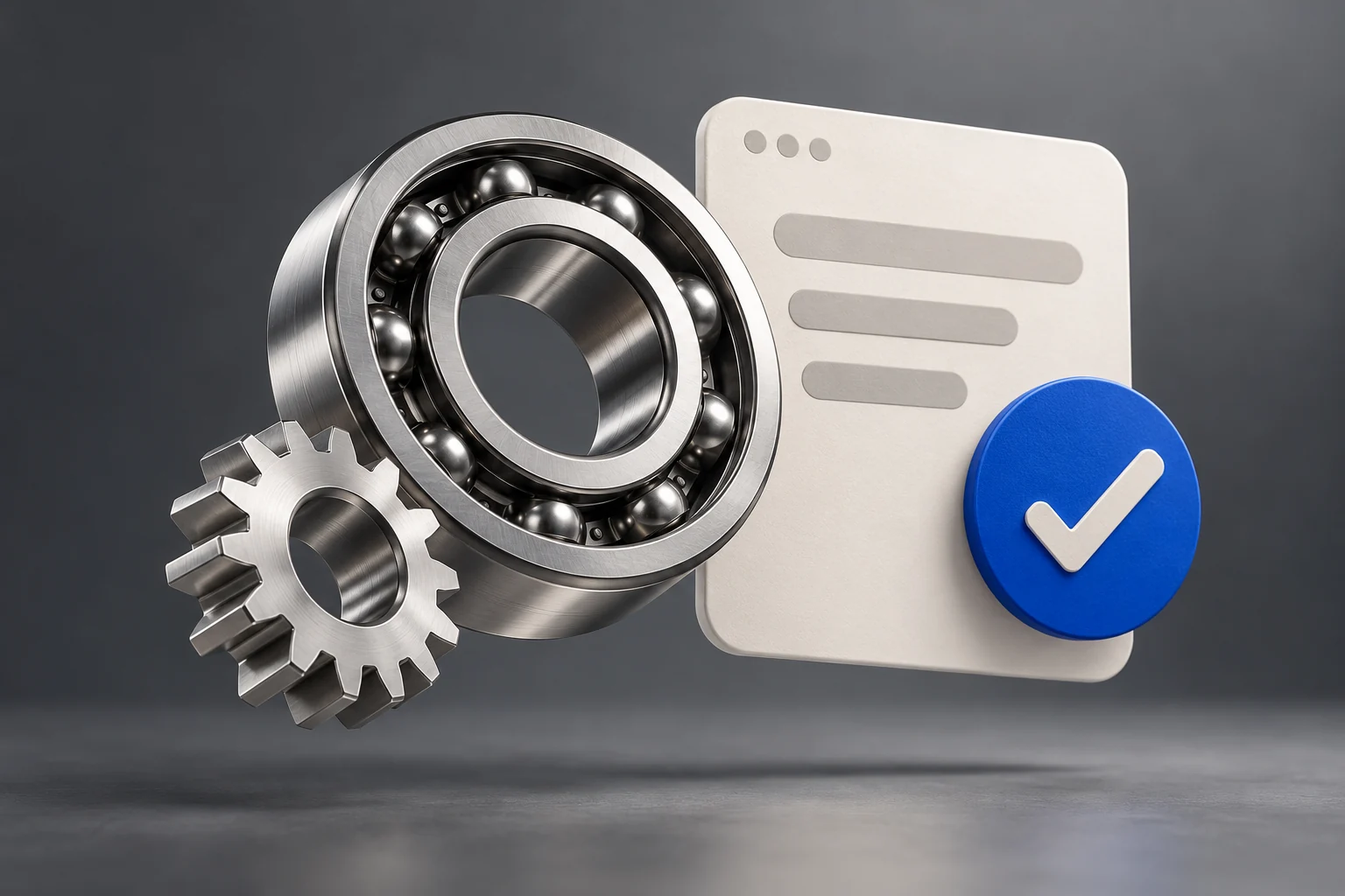 Concept illustration of an automotive bearing and gear beside an ivory browser panel